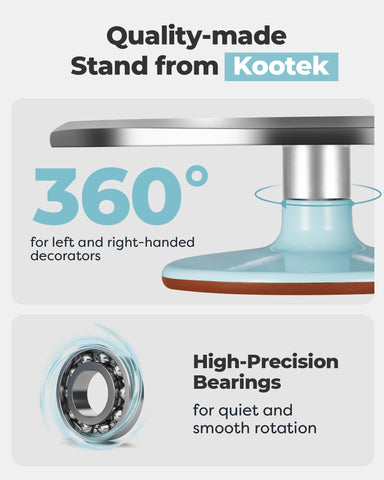 Kootek cake turntable with smooth rotation enables even frosting from all angles.