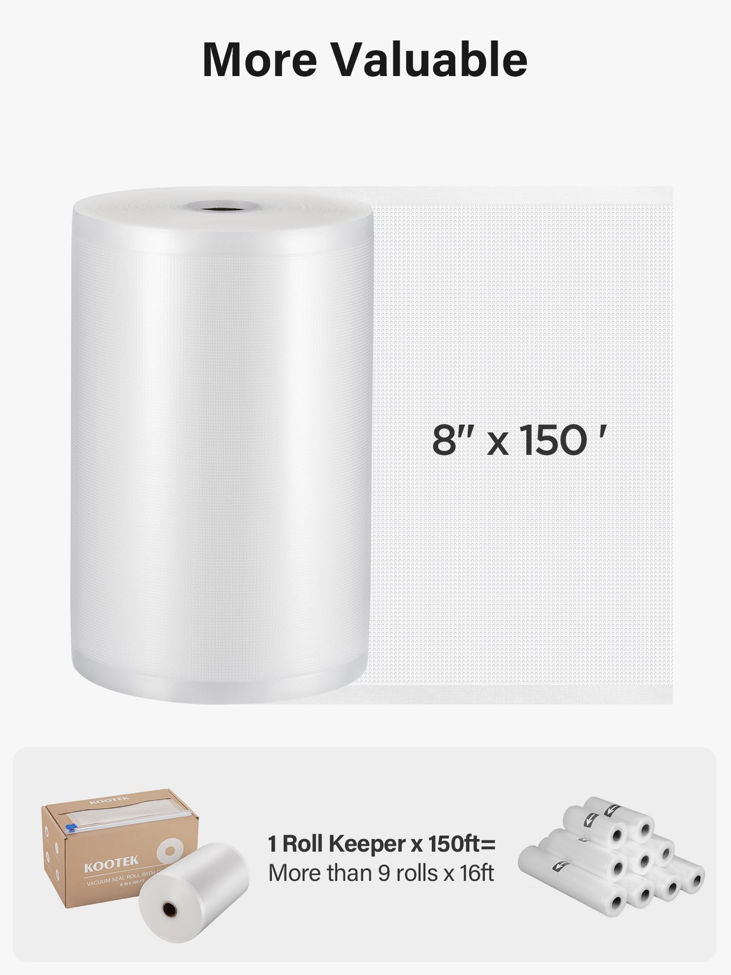 Kootek embossed surface helps prevent punctures and freezer burn.