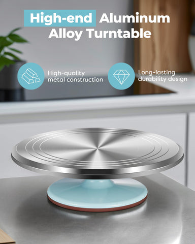 Kootek guiding lines aid accurate cake positioning during decorating.