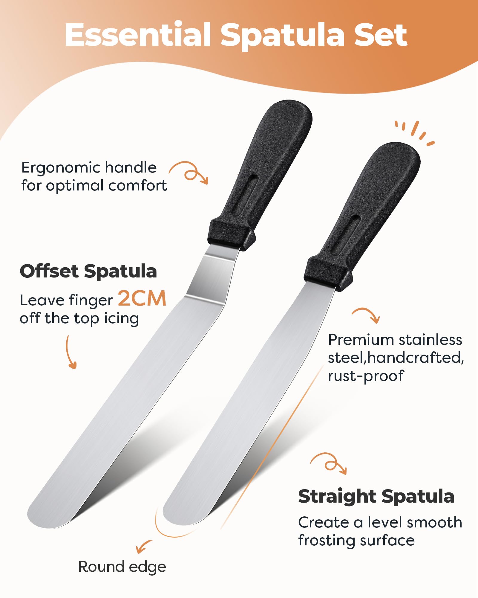 Kootek rounded icing scraper for soft curves and borders.