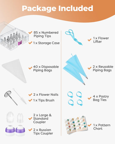 Kootek numbered piping tips set for versatile decorative patterns.