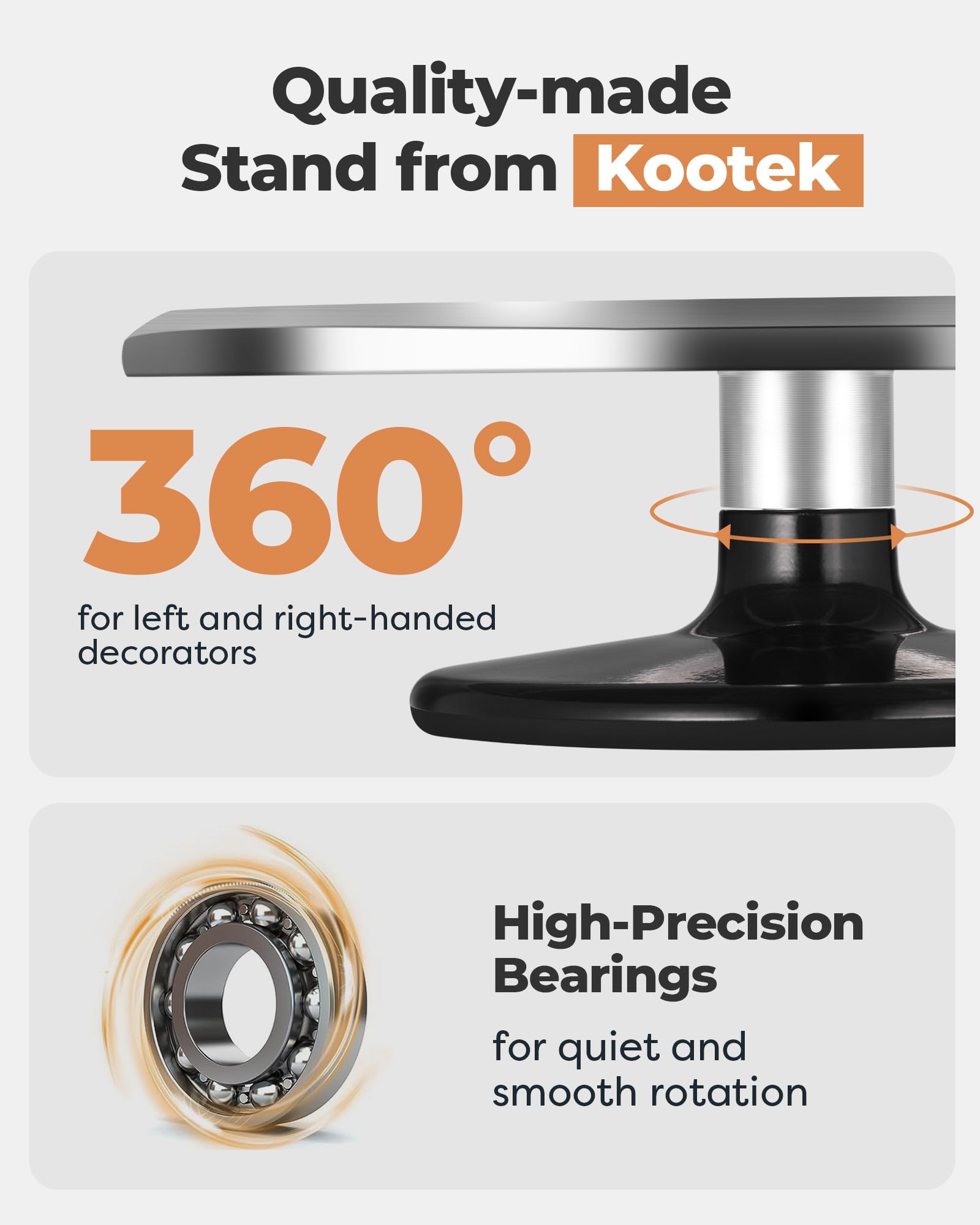 Kootek rotating cake turntable side view highlights smooth 360-degree rotation