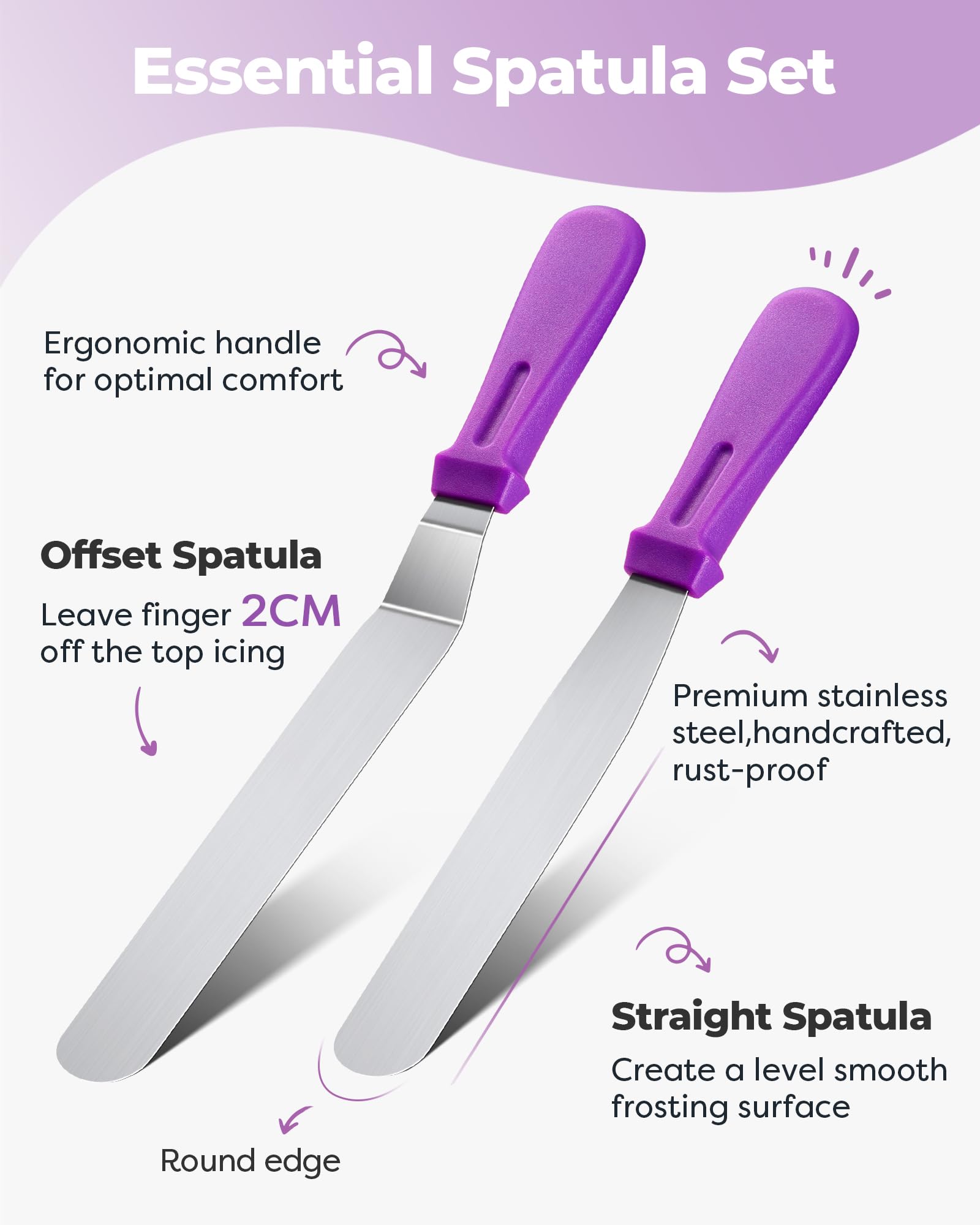 Kootek stainless-steel frosting spatulas for even layers.