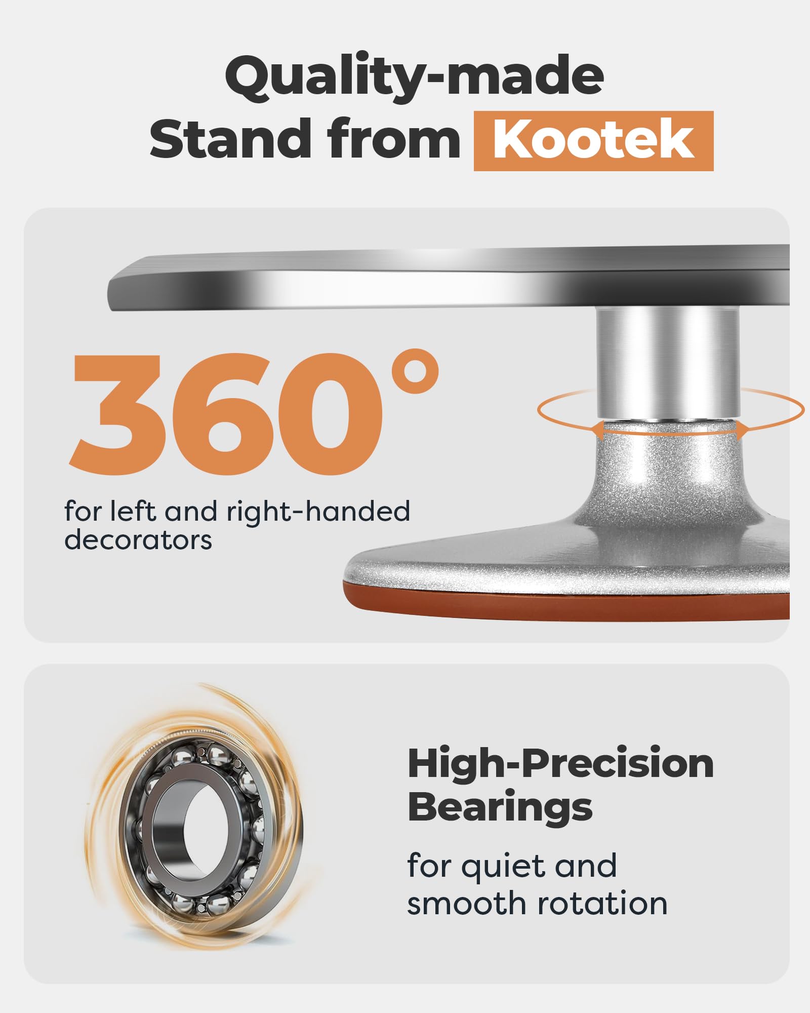 Kootek turntable with 360-degree rotation for easy frosting access.