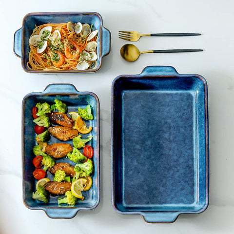 KOOV Nebula Blue reactive glaze bakeware, decorative yet functional centerpiece.