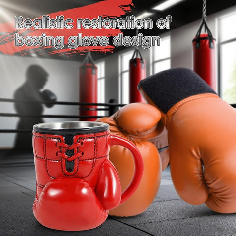 KoovDem boxing glove mug side view emphasizes ergonomic handle for secure sipping