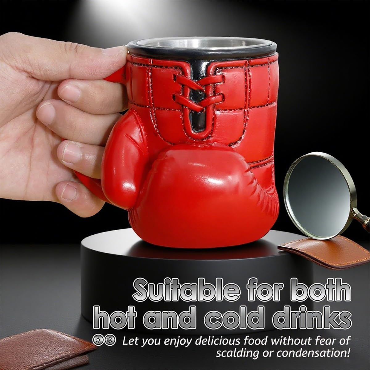 KoovDem boxing glove mug top view reveals authentic silhouette for display