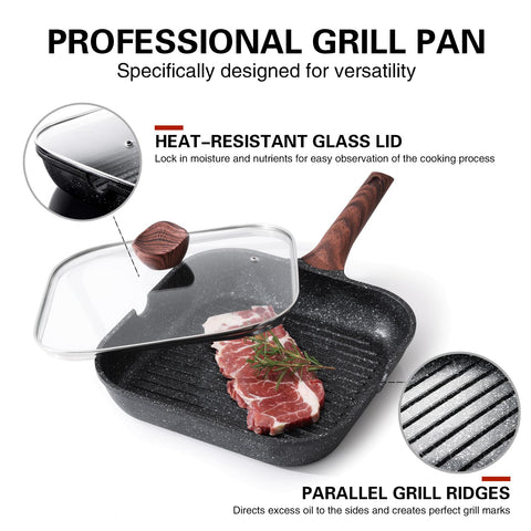 Kordisen grill pan with tilted spouts enables easy fat drainage.