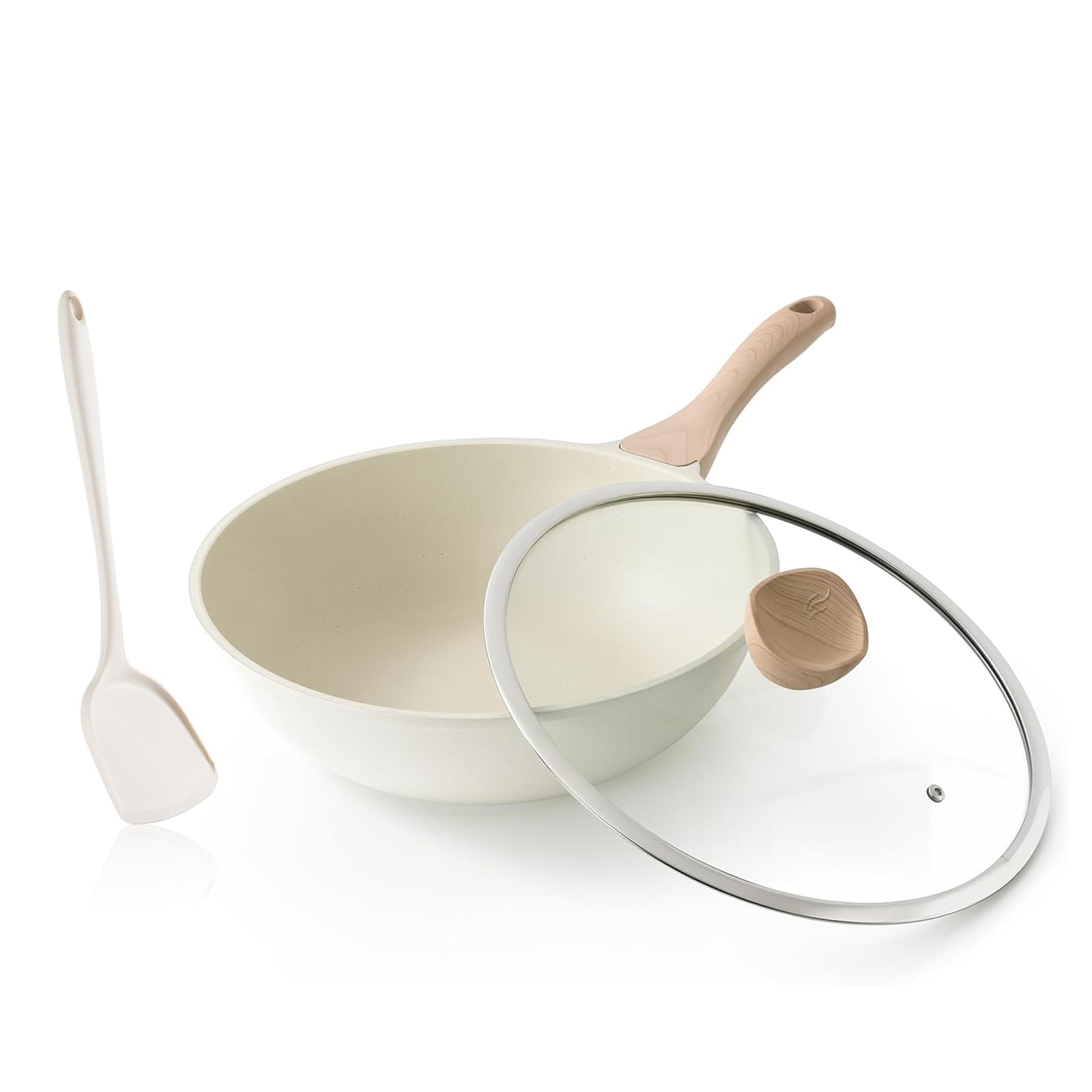Kordisen wok ceramic coating enables easy, low-oil cooking.