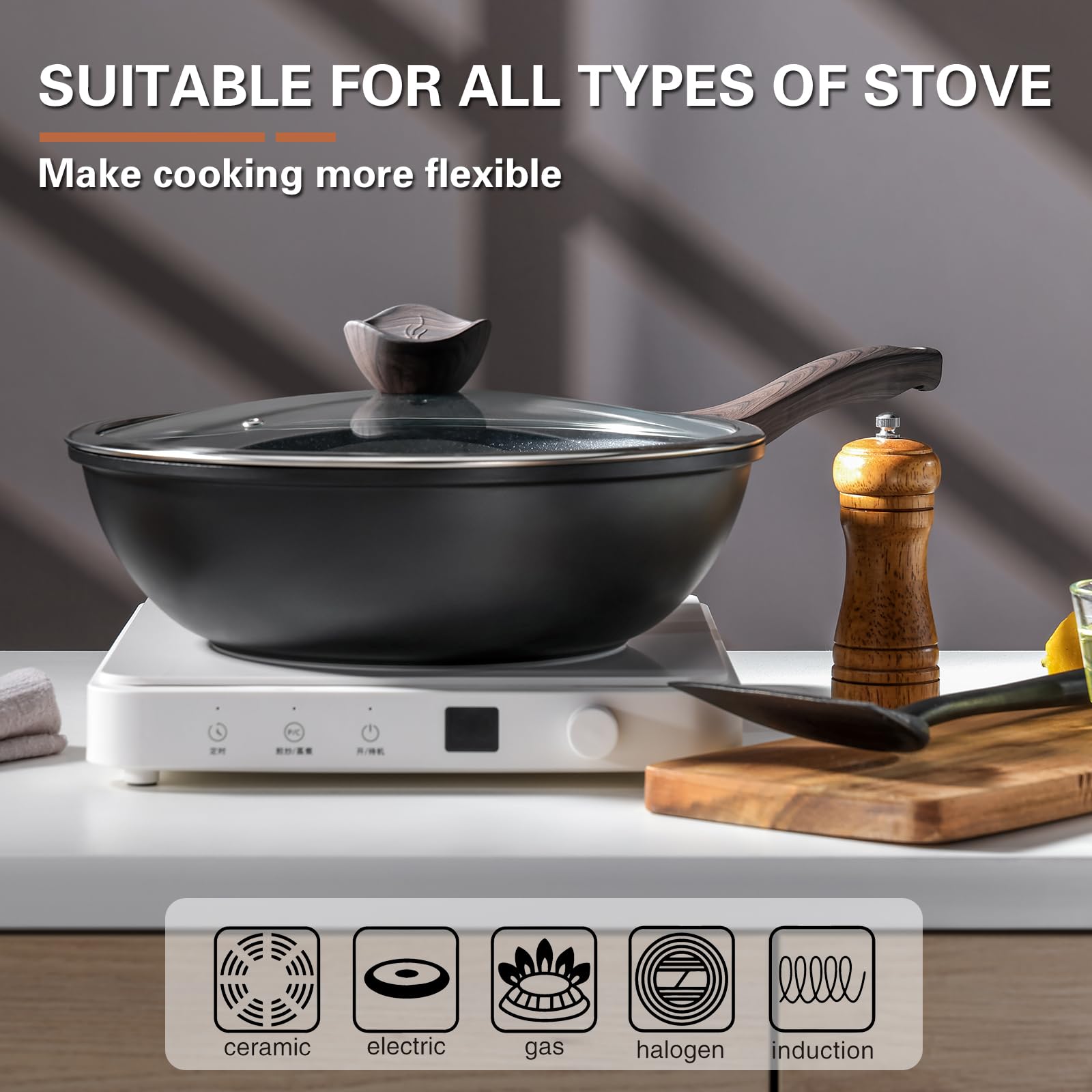 Kordisen wok ergonomic handle for a comfortable, cool-touch grip