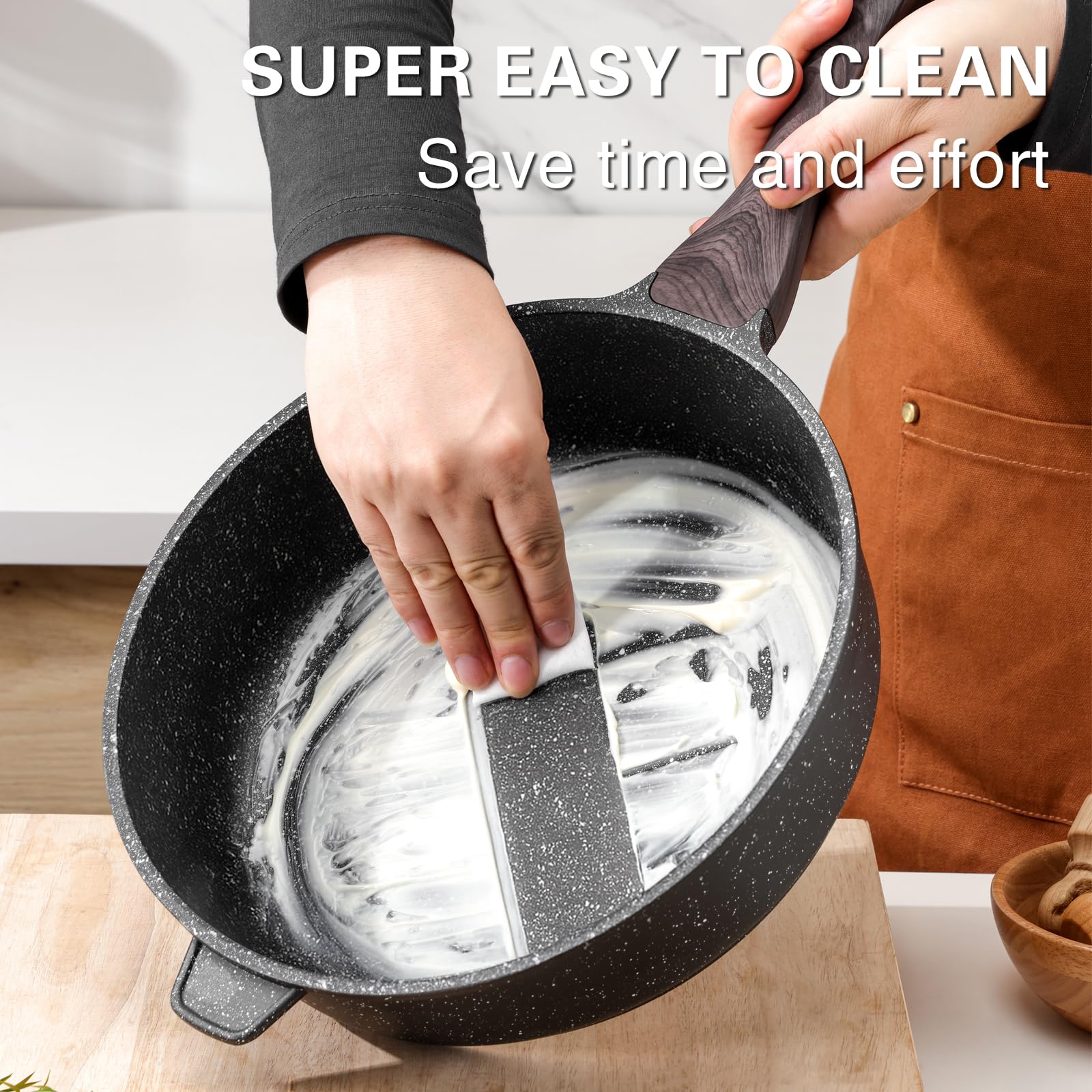 Kordisen woodgrain handle stays cool for comfortable grip during cooking