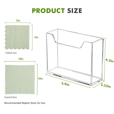 Kordory acrylic napkin holder, side view, vertical design saves counter space.