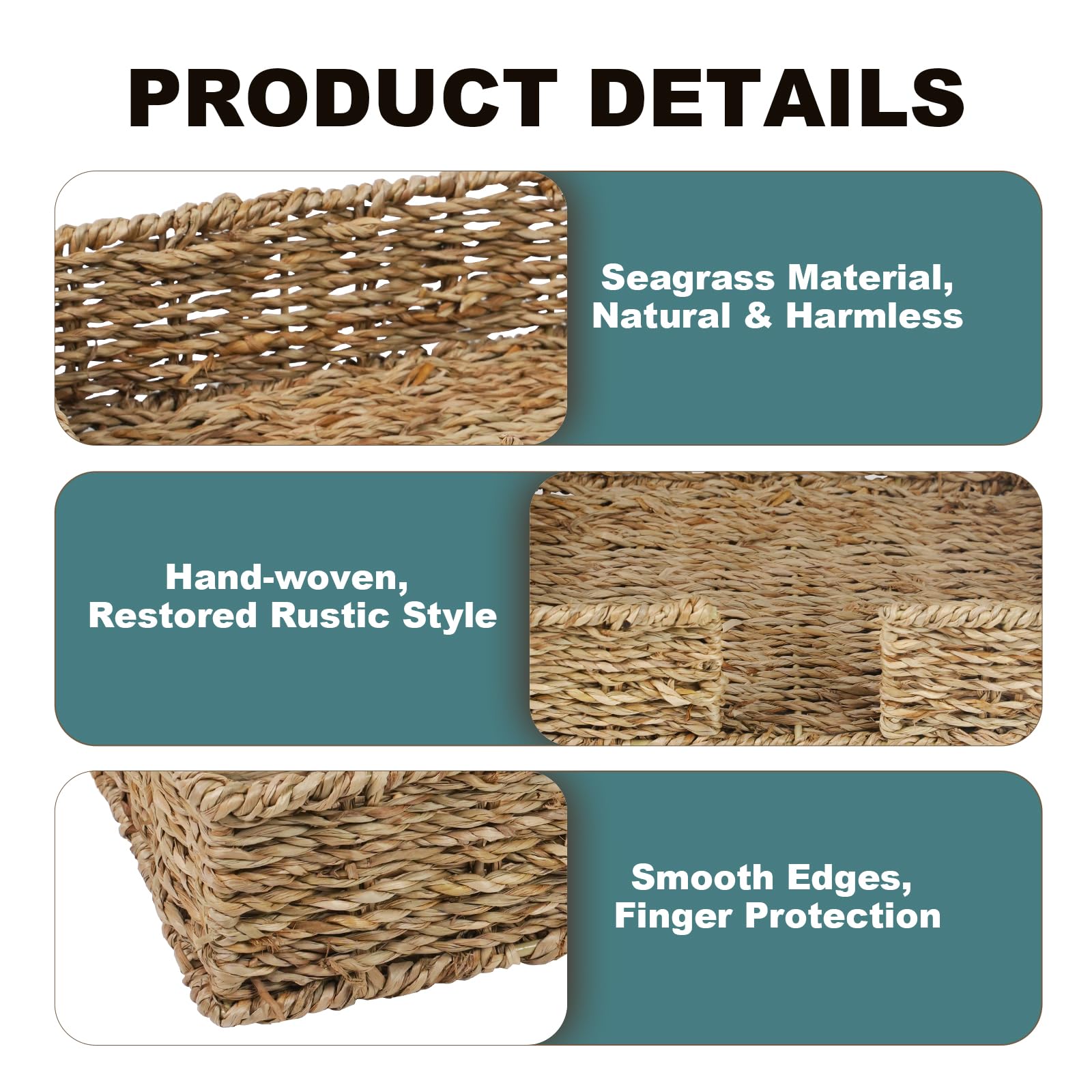 Kordory Seagrass bathroom decor tray enhances space while keeping napkins within reach.