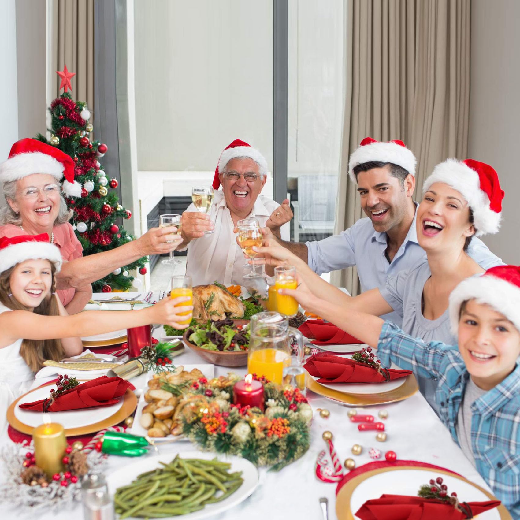 Korlon Tec napkin rings highlight Christmas dining ambiance.