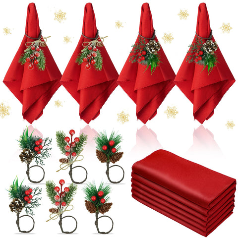 Korlon Tec red Christmas napkins closeup, soft reusable fabric for festive dining.