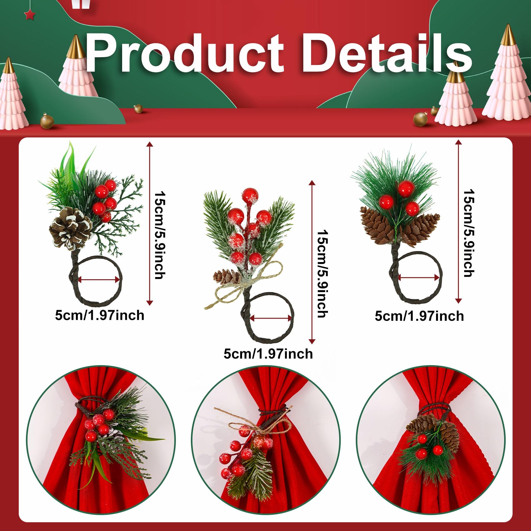 Korlon Tec table setting with red cloth napkins and decorative rings.