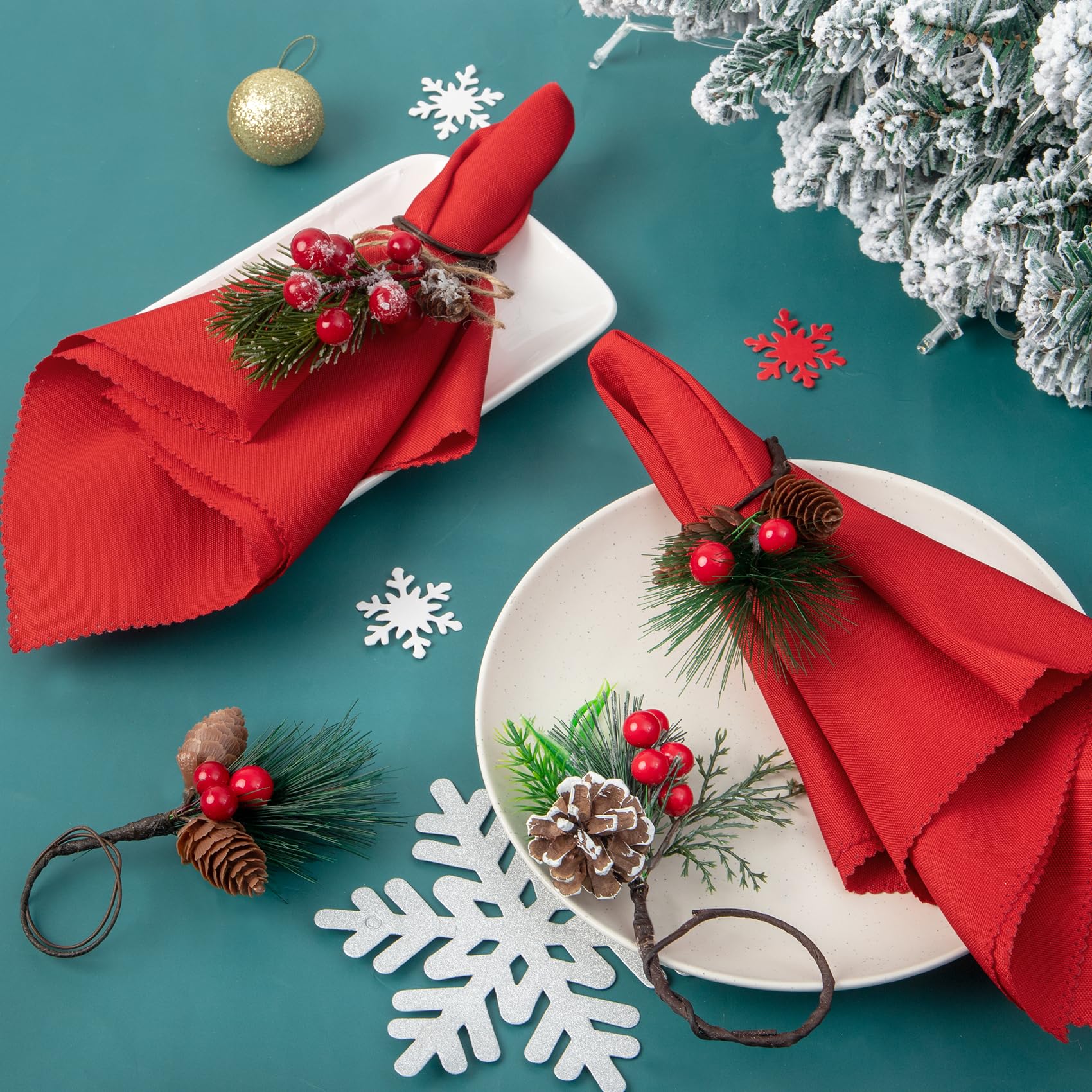 Korlon Tec napkins and rings set on festive table with wine.