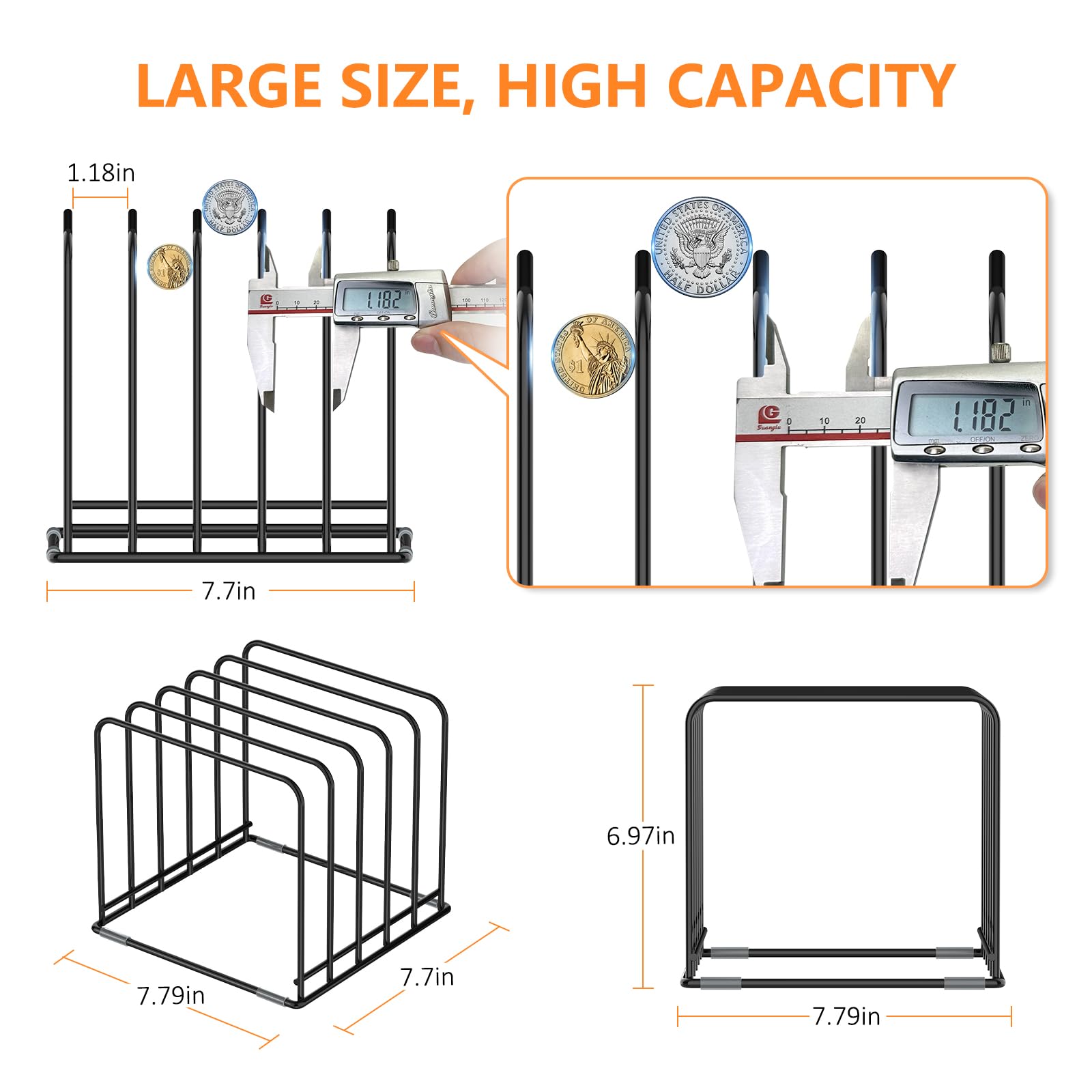 KORRTFID steel cookware holder shows sturdy construction for heavy pans.