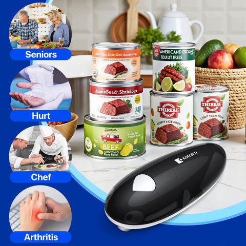KORSKR electric can opener is arthritis-friendly with simple operation for weak hands.