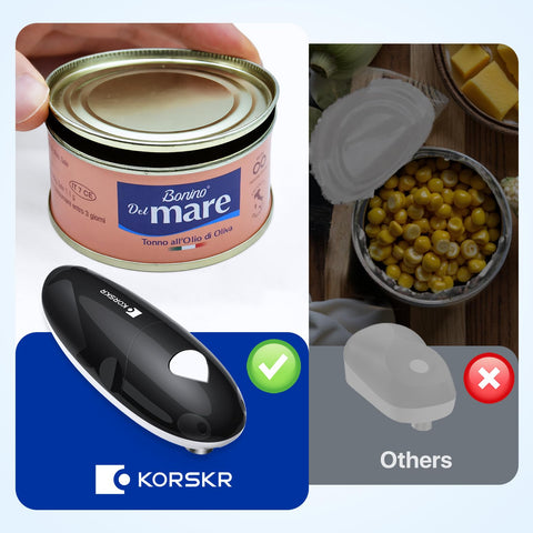 KORSKR electric can opener fits most standard can sizes for versatile use.