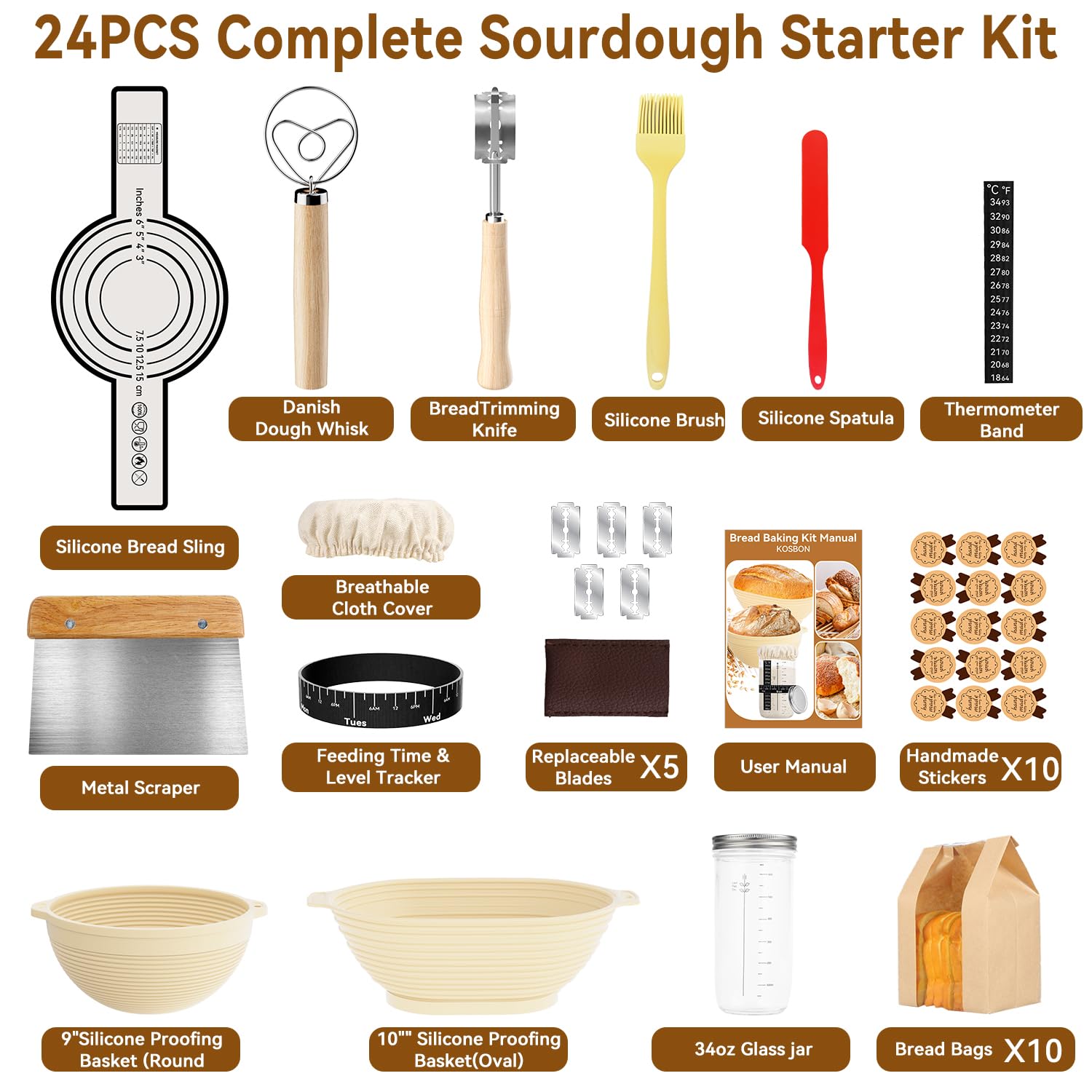 KOSBON oval silicone proofing basket – accommodates larger loaves and varied doughs.