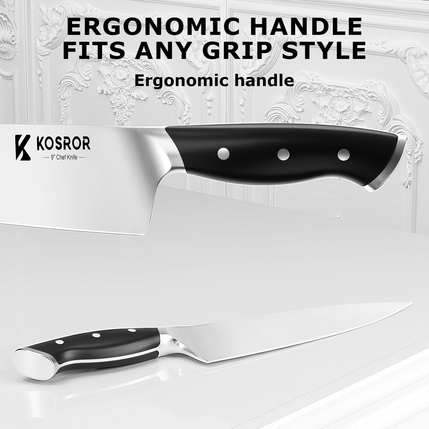 KOSROR ShadowCraft 8-inch bread knife with serrated edge for crusty loaves.