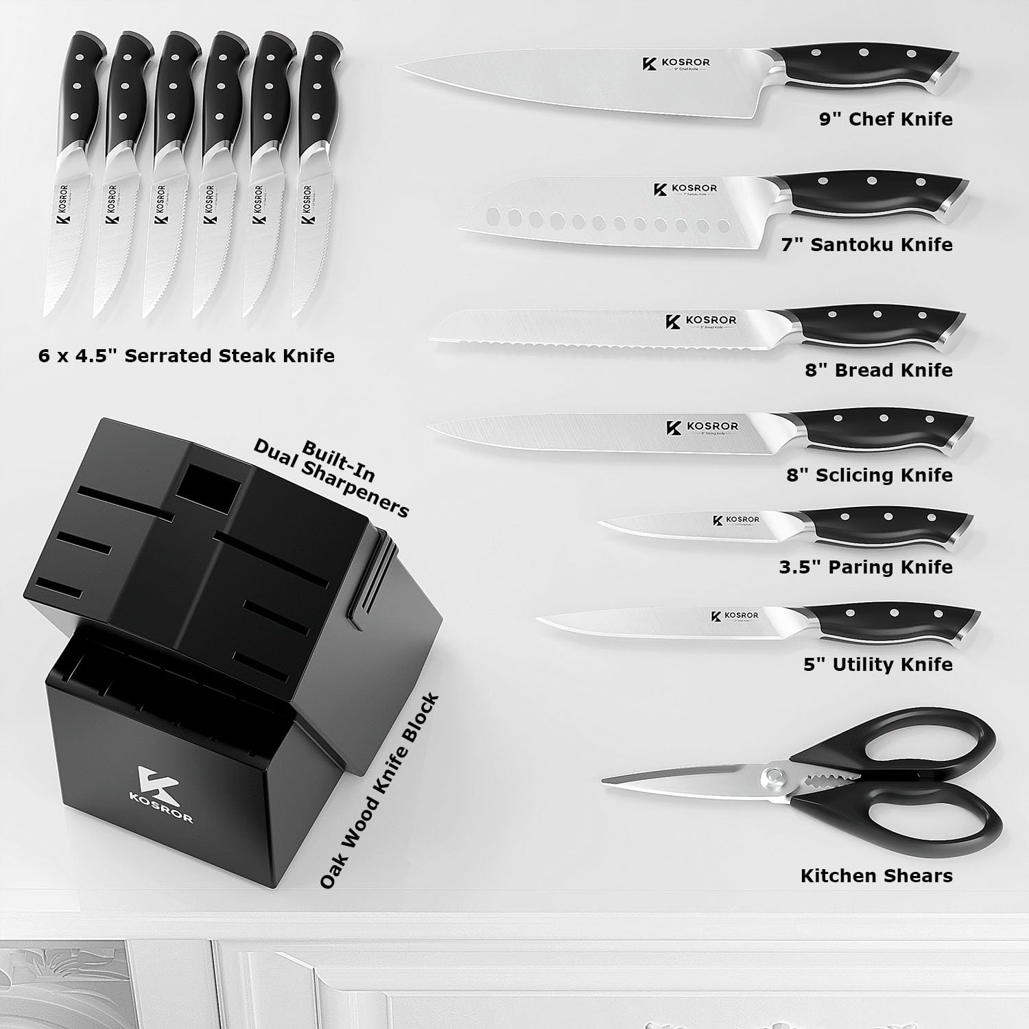 KOSROR ShadowCraft 9-inch chef knife delivers razor-sharp precision for daily cooking tasks.