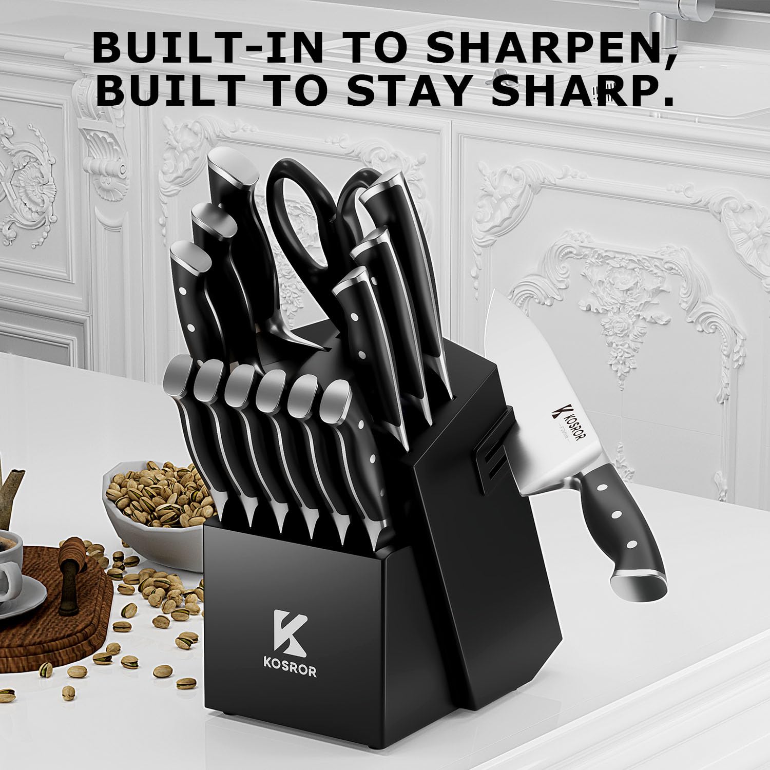 KOSROR ShadowCraft 7-inch Santoku knife offers balanced control for versatile prep.
