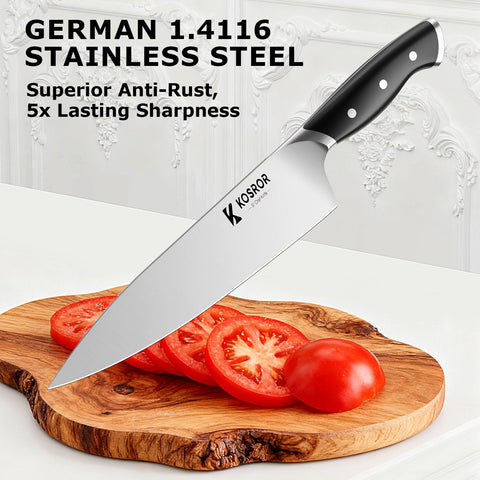 KOSROR ShadowCraft 8-inch slicing knife ideal for vegetables and meats with a clean cut.