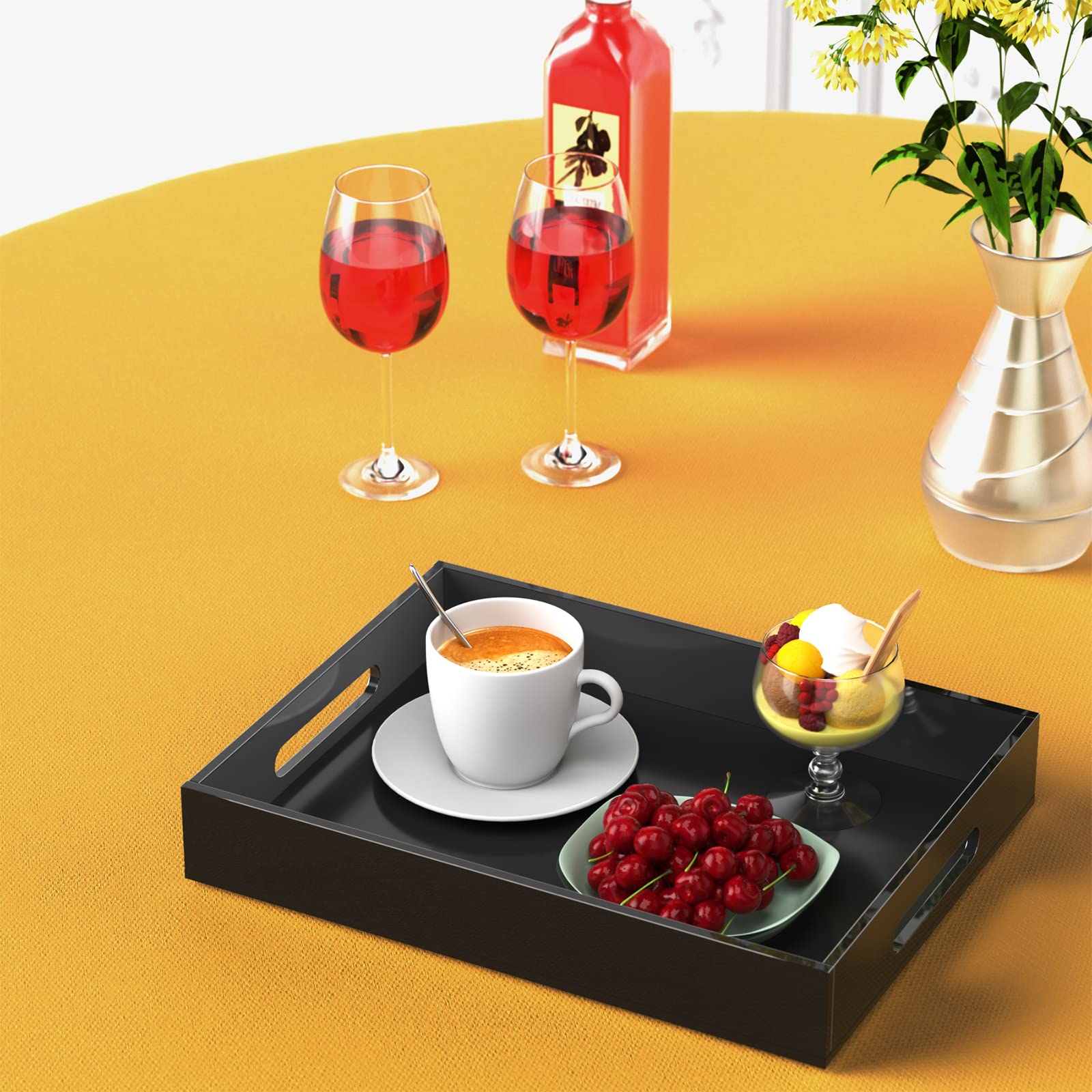 KOTEMON serving tray on coffee table demonstrating versatile uses for drinks and snacks