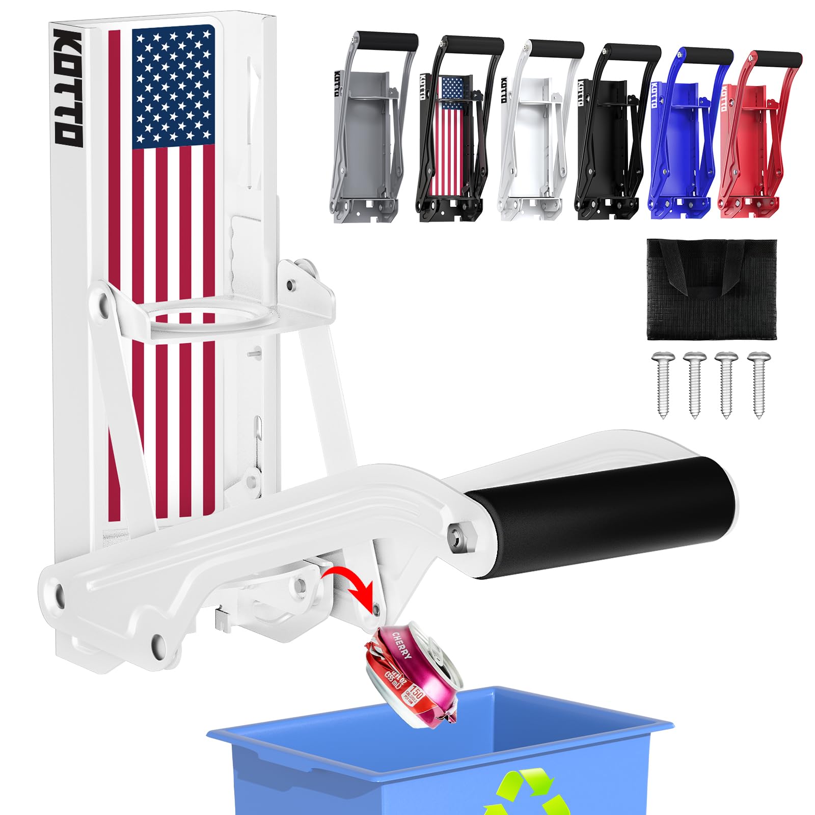 KOTTO 2025 auto-eject can crusher, wall-mount, bottle opener for convenient recycling