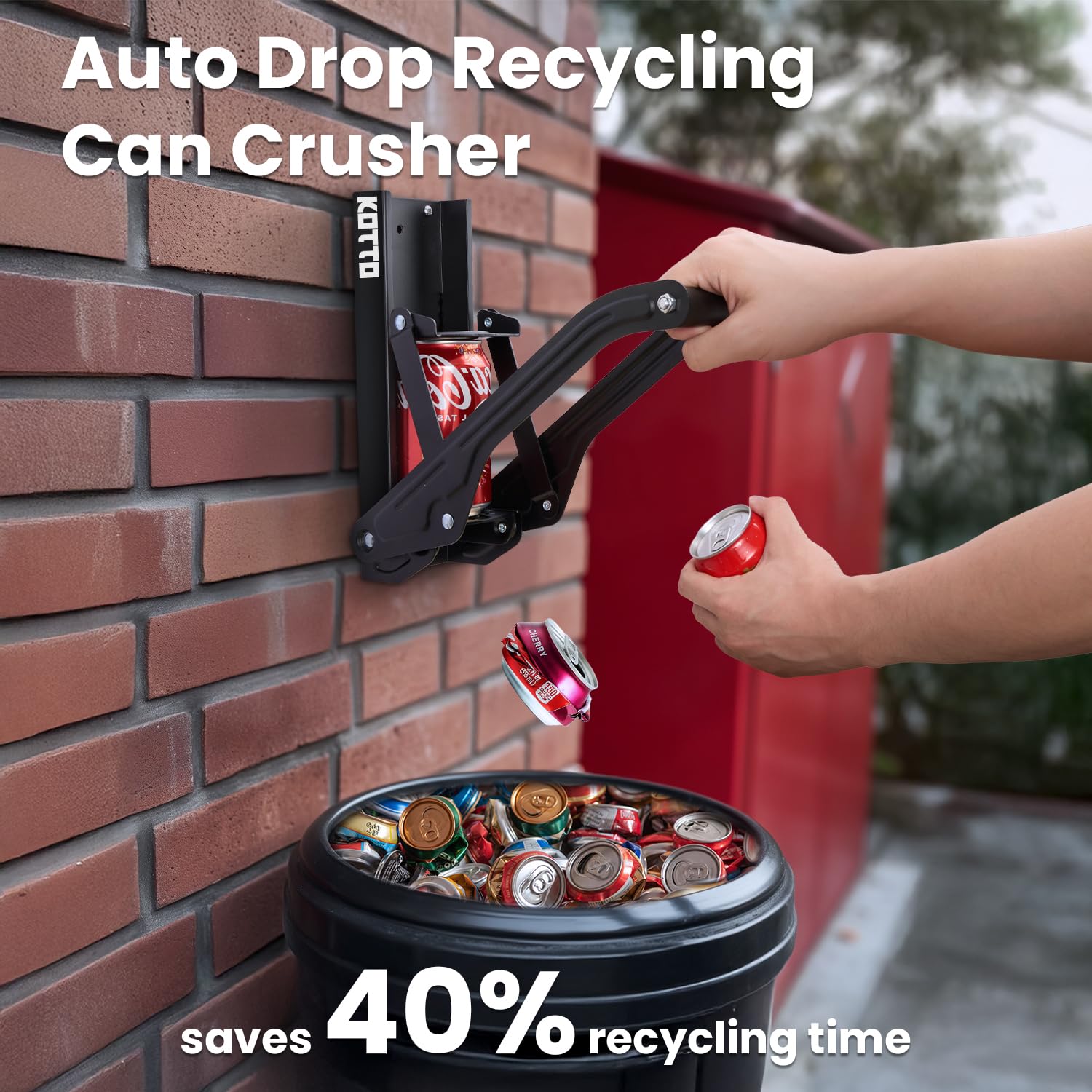 KOTTO can crusher with built-in bottle opener for quick bottle caps.