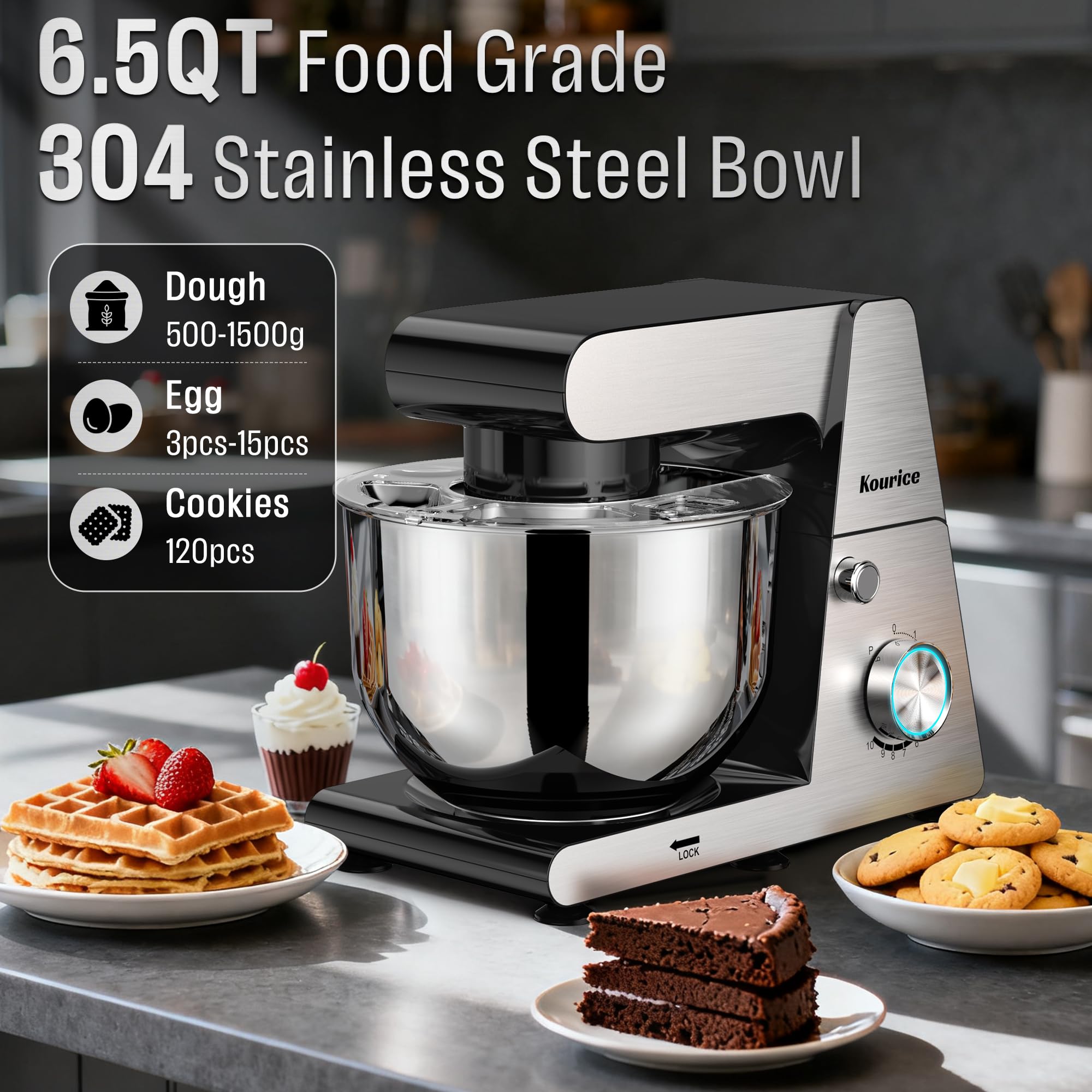 Premium splash guard and accessories protect countertops during mixing