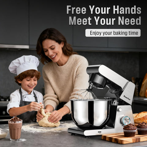Large-capacity mixer ideal for bread, cakes, cookies, and frostings