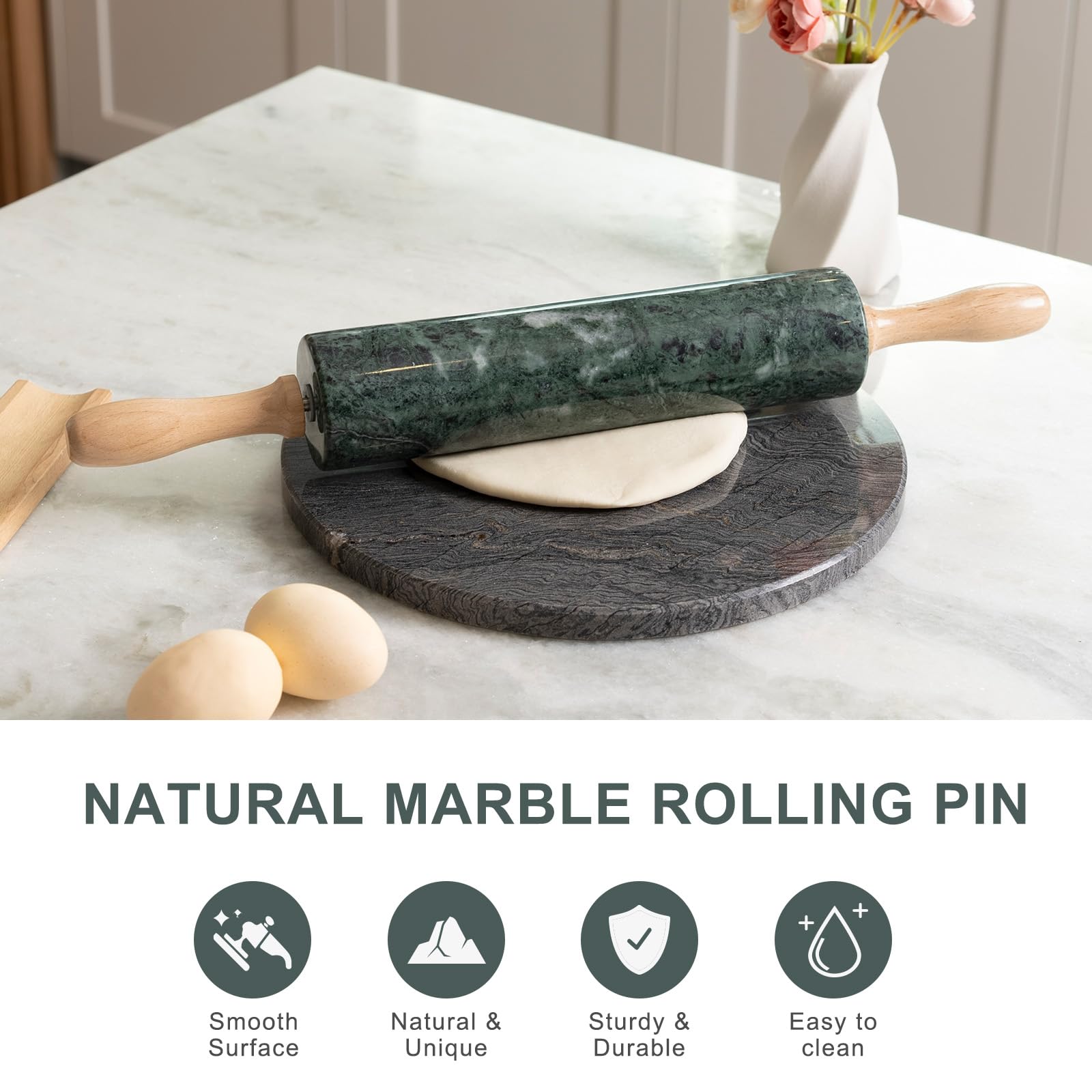 Koville Marble Rolling Pin base displayed to showcase craftsmanship
