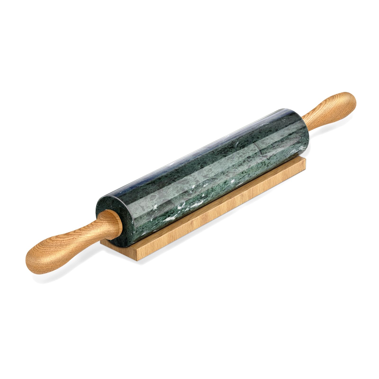 Koville marble rolling pin with green vein close-up showing smooth non-stick surface for dough.