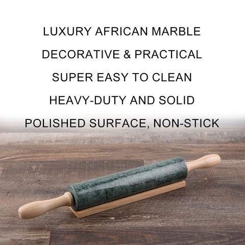 Koville marble rolling pin top view highlighting heavy weight for effortless rolling.