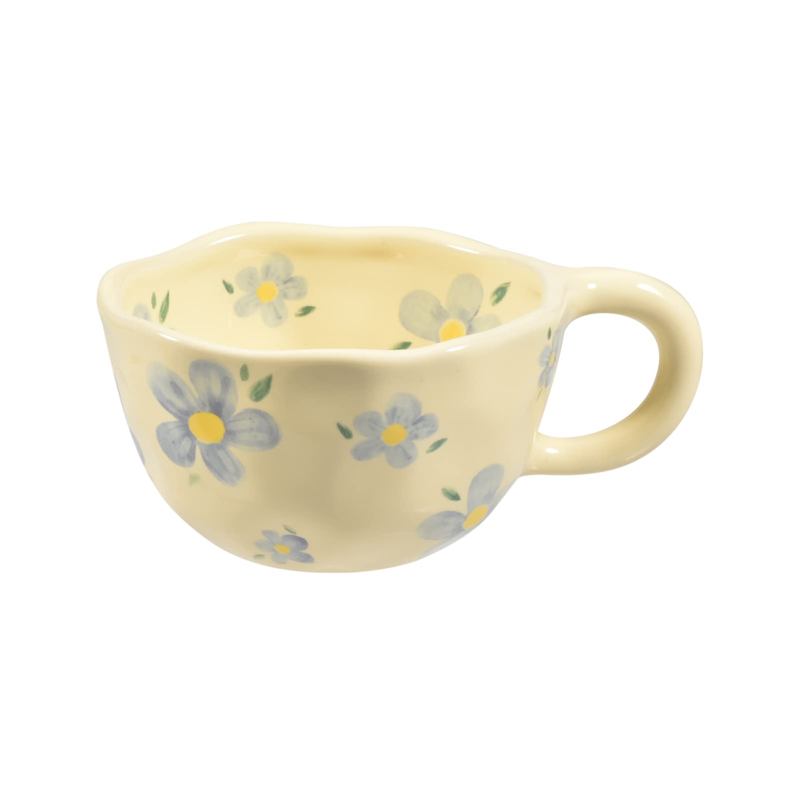 Koythin ceramic mug with blue flower design, front view, ideal for daily coffee rituals.