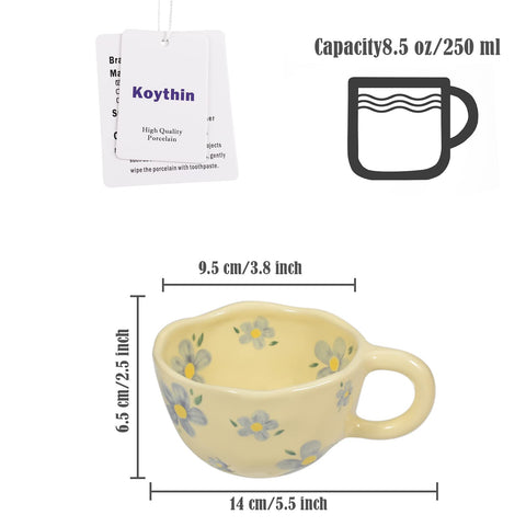 Koythin blue flower mug, side view, enhances tea breaks with its comfortable grip.