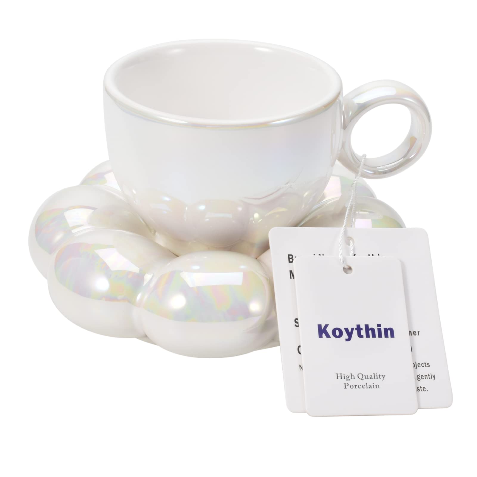 Koythin ceramic coffee mug with saucer set in pearl white for elegant coffee moments