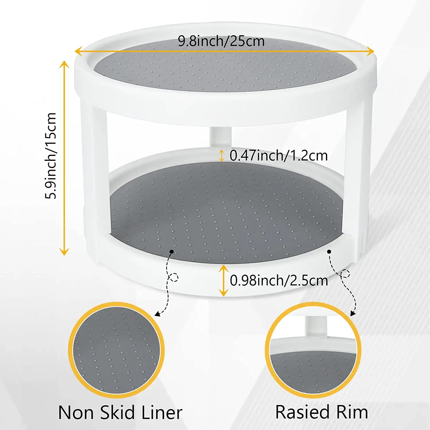 Kozloskyi 10-inch spinning organizer fits standard cabinets and shelves.
