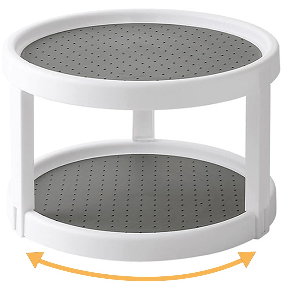Kozloskyi Lazy Susan two-tier organizer boosts kitchen storage efficiency.