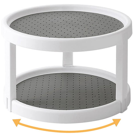 Kozloskyi Lazy Susan two-tier organizer boosts kitchen storage efficiency.