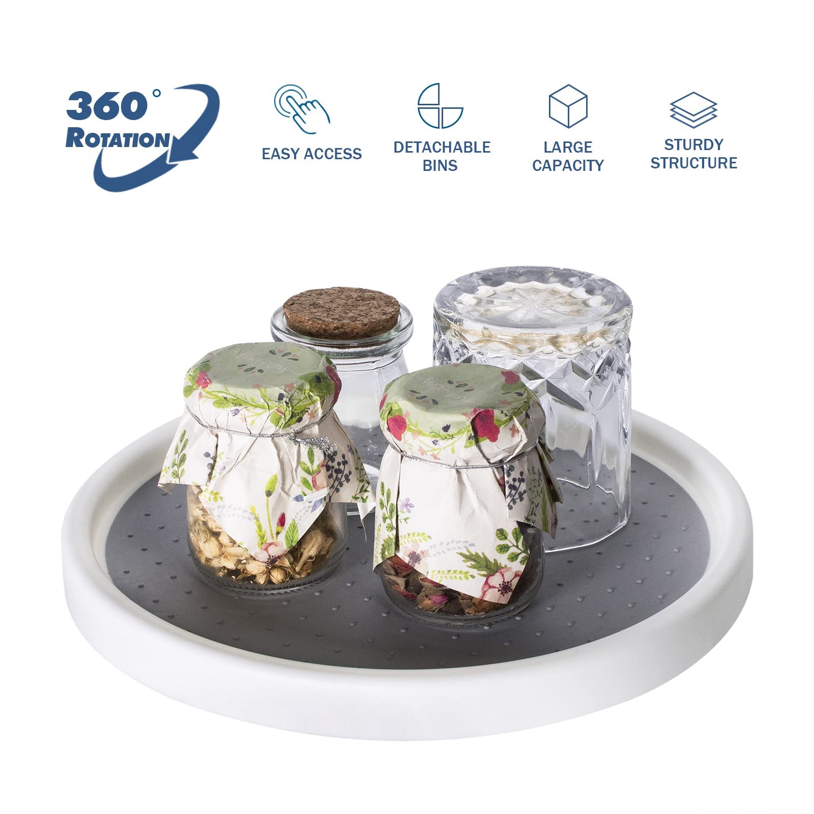 Kozloskyi fridge and pantry friendly rotating organizer for easy reach.