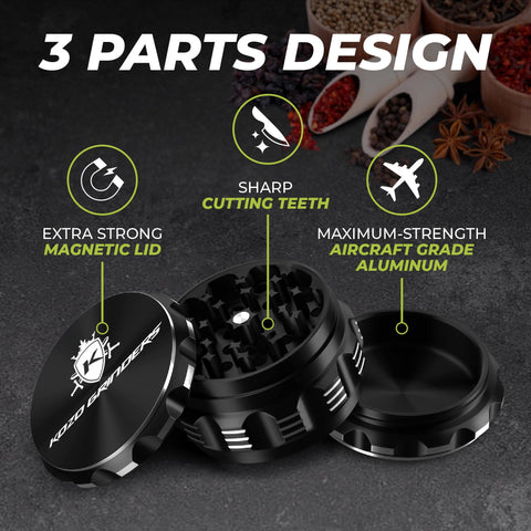 KOZO 2.5 inch grinder holds large spice batches at once.