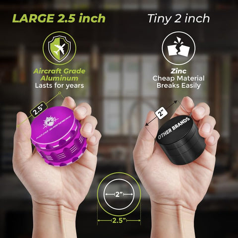 KOZO grinder purple magnetic lid close-up highlights secure seal for travel.