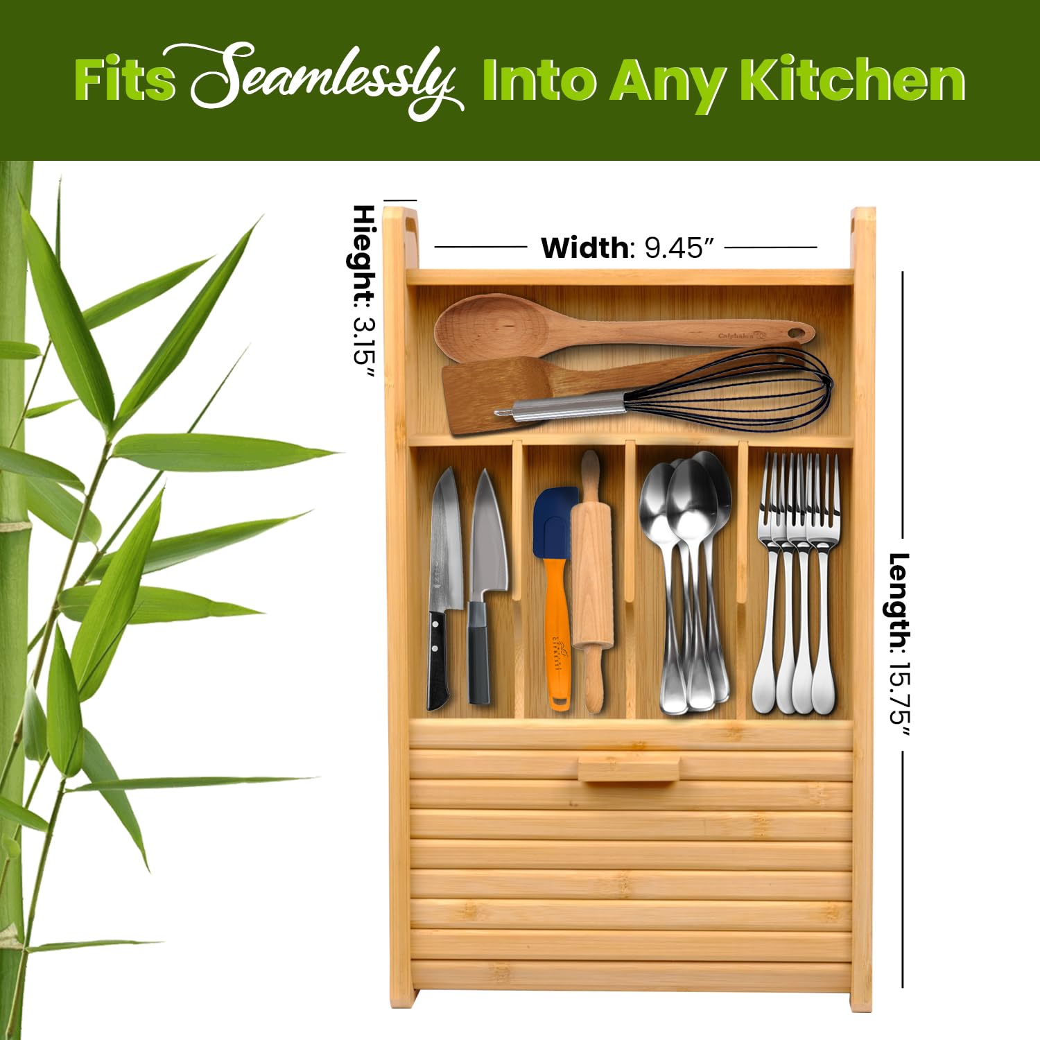 KozyKoala & Co. bamboo tray showing natural wood grain for durable storage.