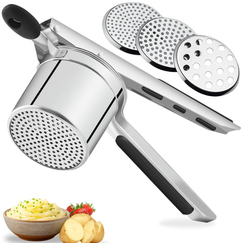 K-PamirZone 15oz potato ricer front view shows ergonomic design for easy, smooth mashing