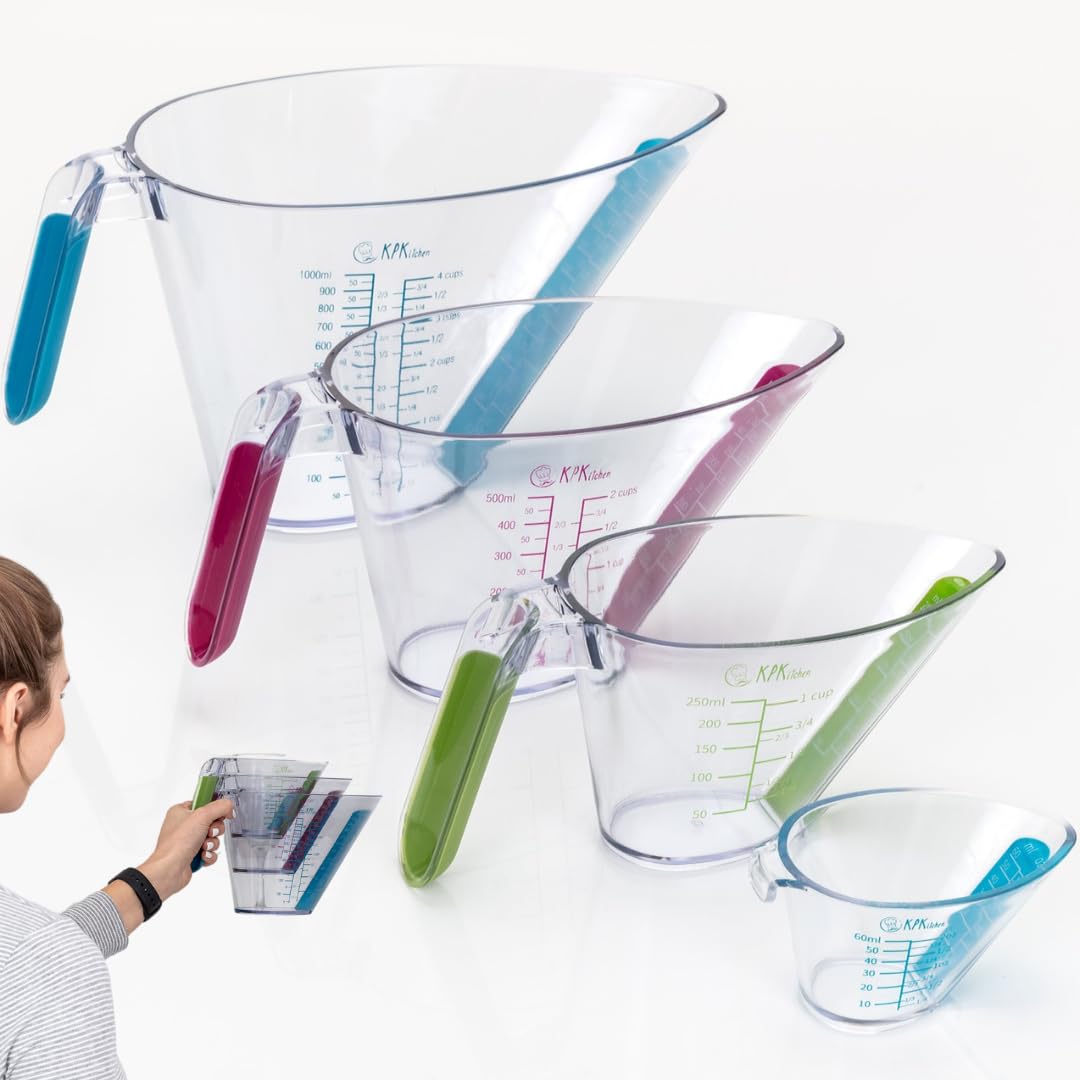 KPKitchen angled inside view measuring cups show top-read measurements for quick accuracy.