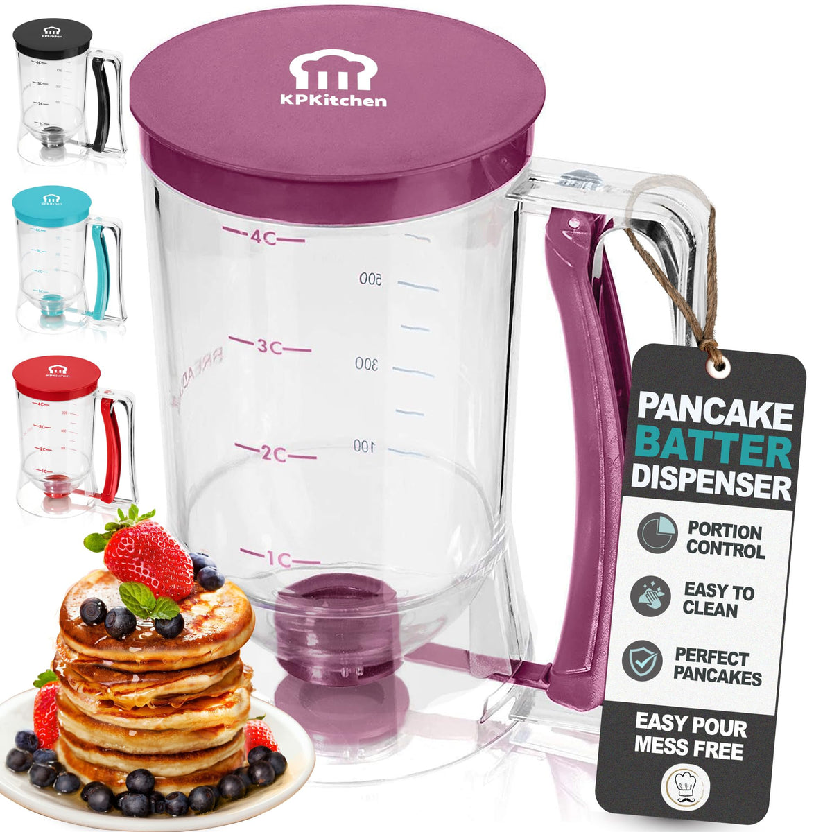 KPKitchen pancake batter dispenser with 4-cup capacity for easy pours